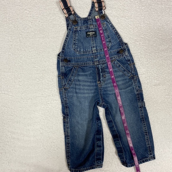 Oshkosh 12m denim blue jean overalls red white blue canvas straps - Picture 8 of 8
